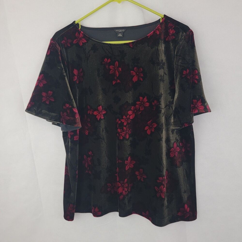 ANN TAYLOR Womens Velvet Shirt Sz XLP Petite Dark Floral Whimsigoth Fairy Grunge